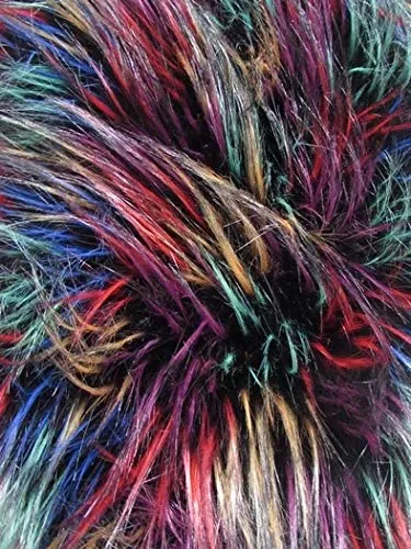Multi #4 Fireworks Shaggy Long Pile Faux Fur Fabric / Sold By The Yard