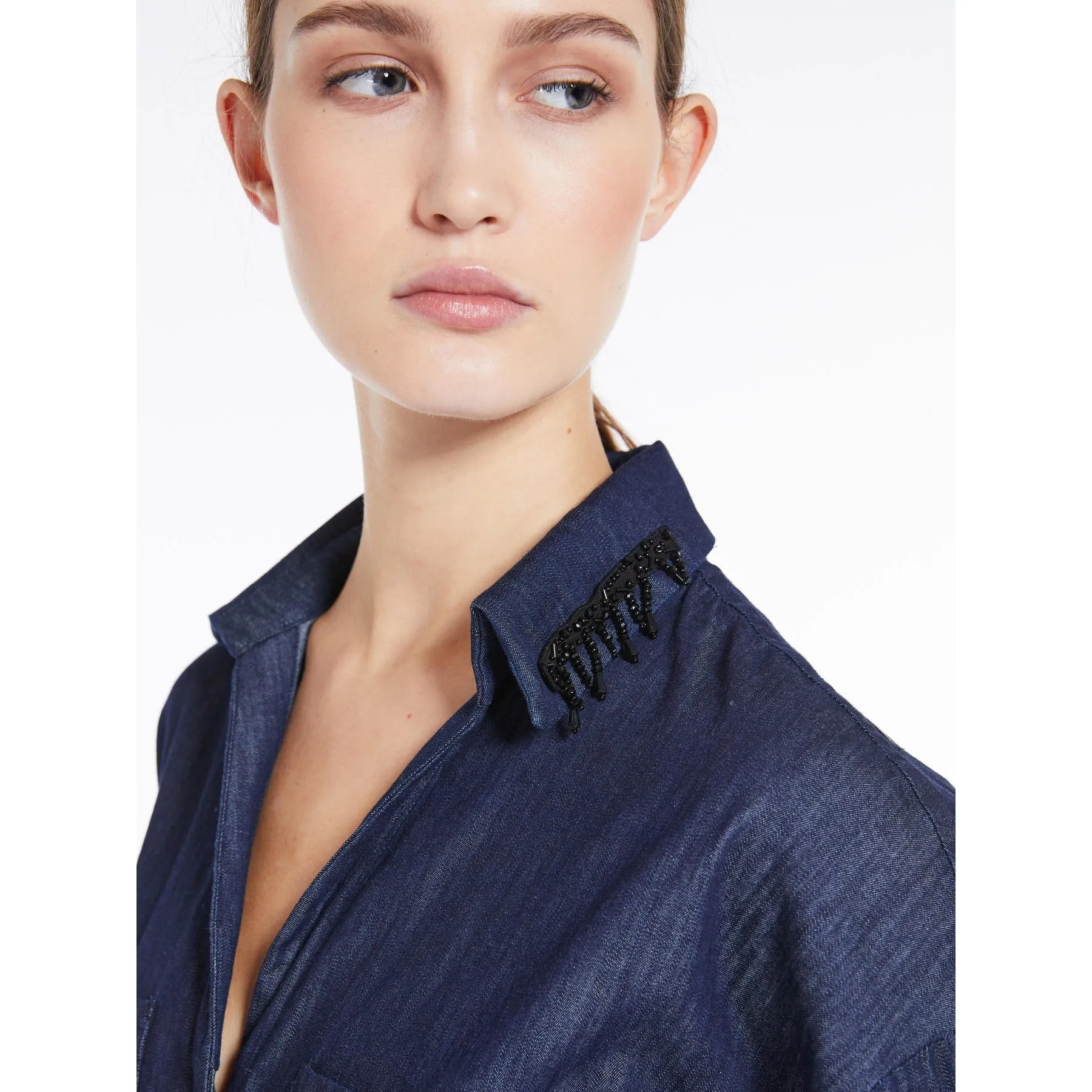 navy denim long shirt dress