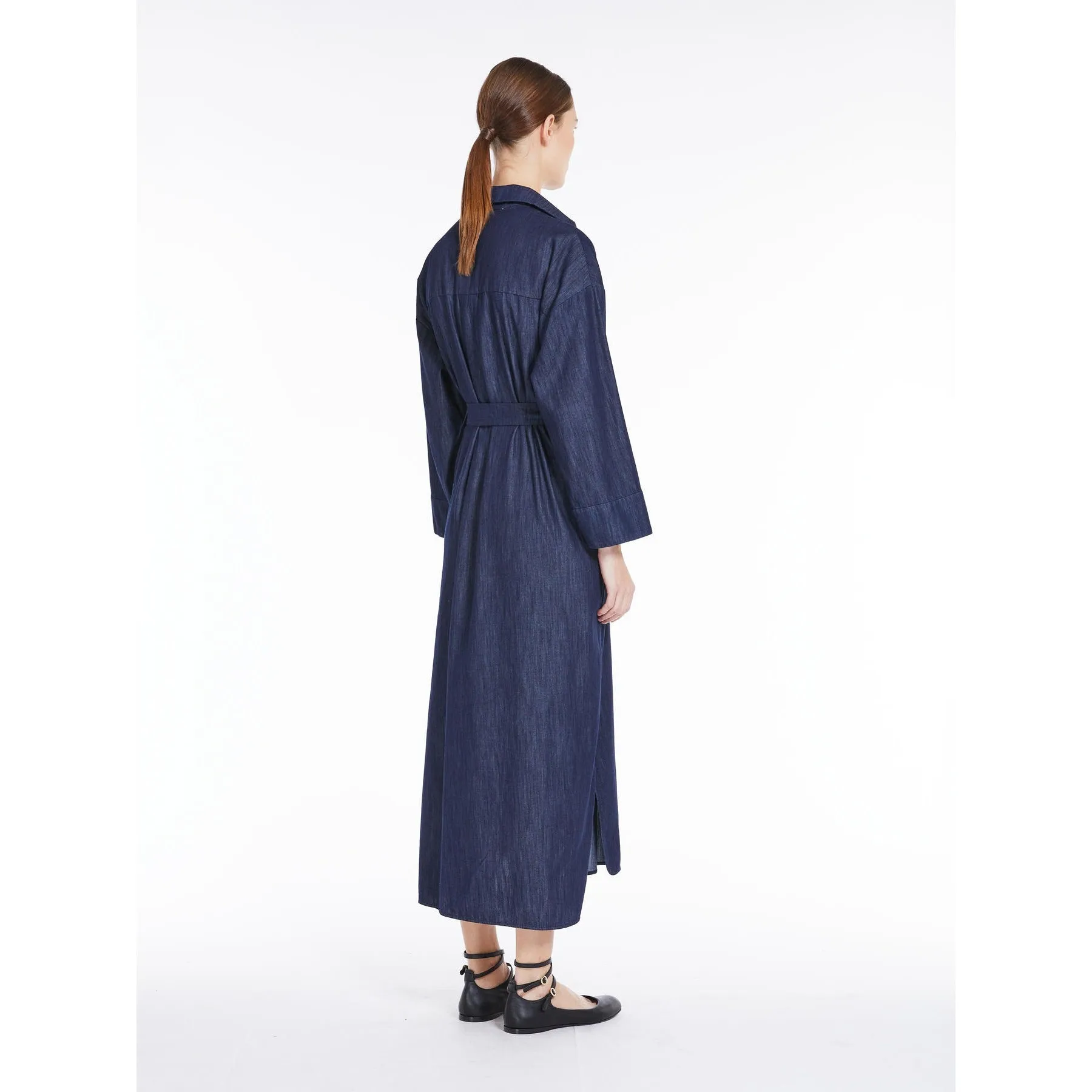 navy denim long shirt dress