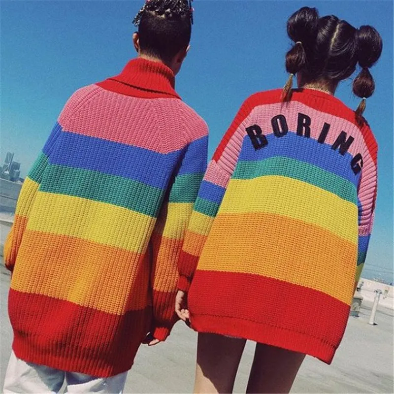 Rainbow Stripe Embroidered Sweater AD10139