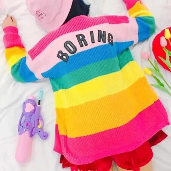 Rainbow Stripe Embroidered Sweater AD10139