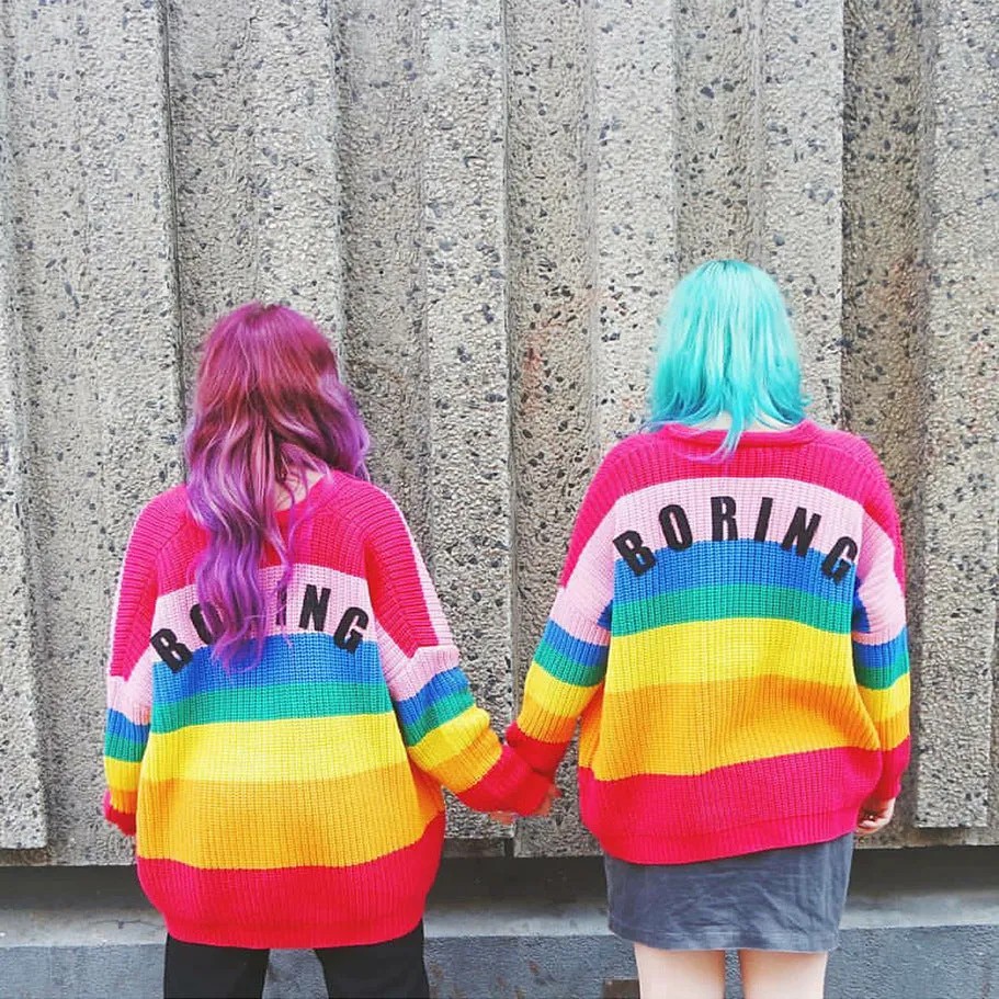 Rainbow Stripe Embroidered Sweater AD10139