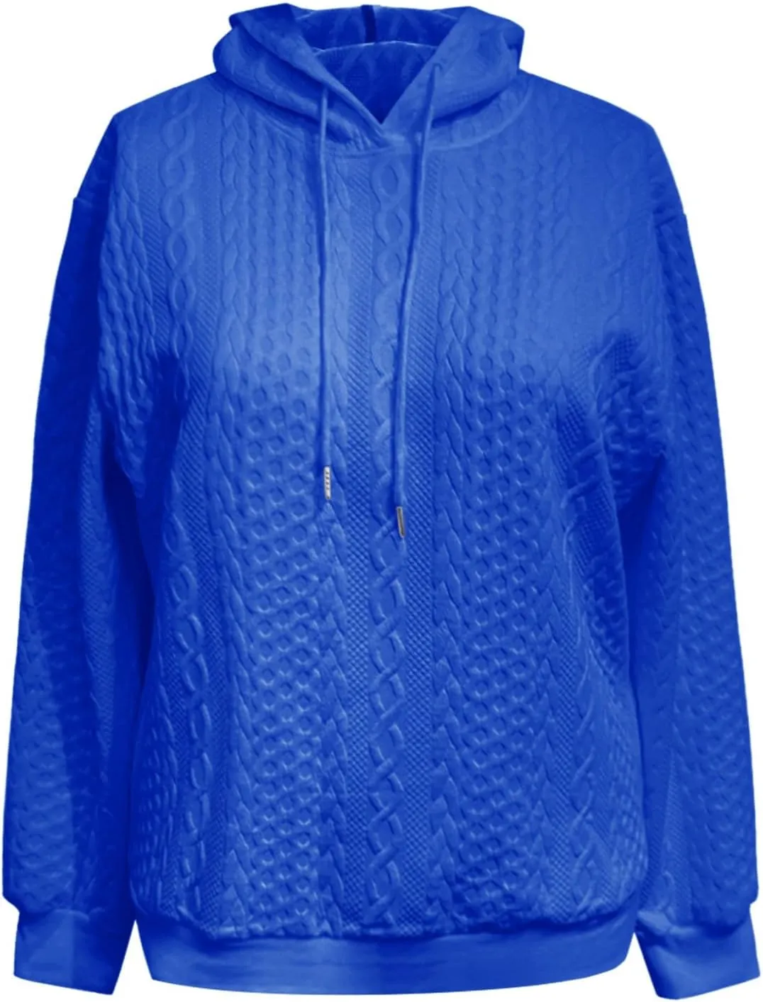 SHAOBGE Front L Women's Textured Long Sleeve Drop Shoulder Drawstring Pullover Solid Hoodie Top