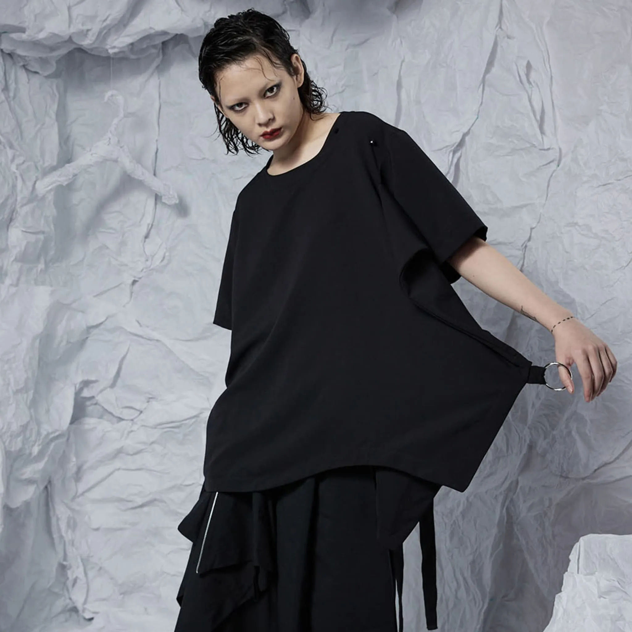 Short Sleeve Top with Draping Pocket