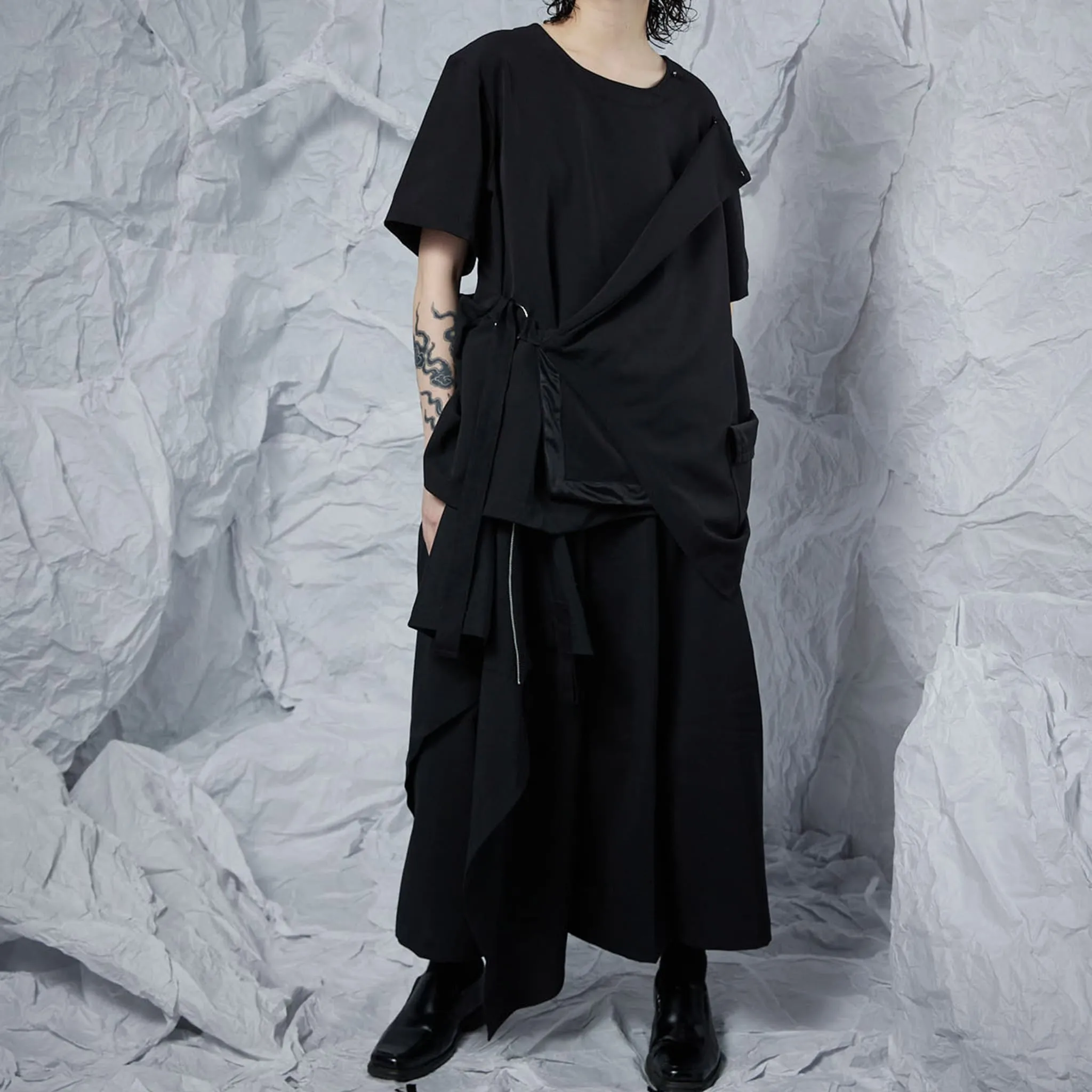 Short Sleeve Top with Draping Pocket