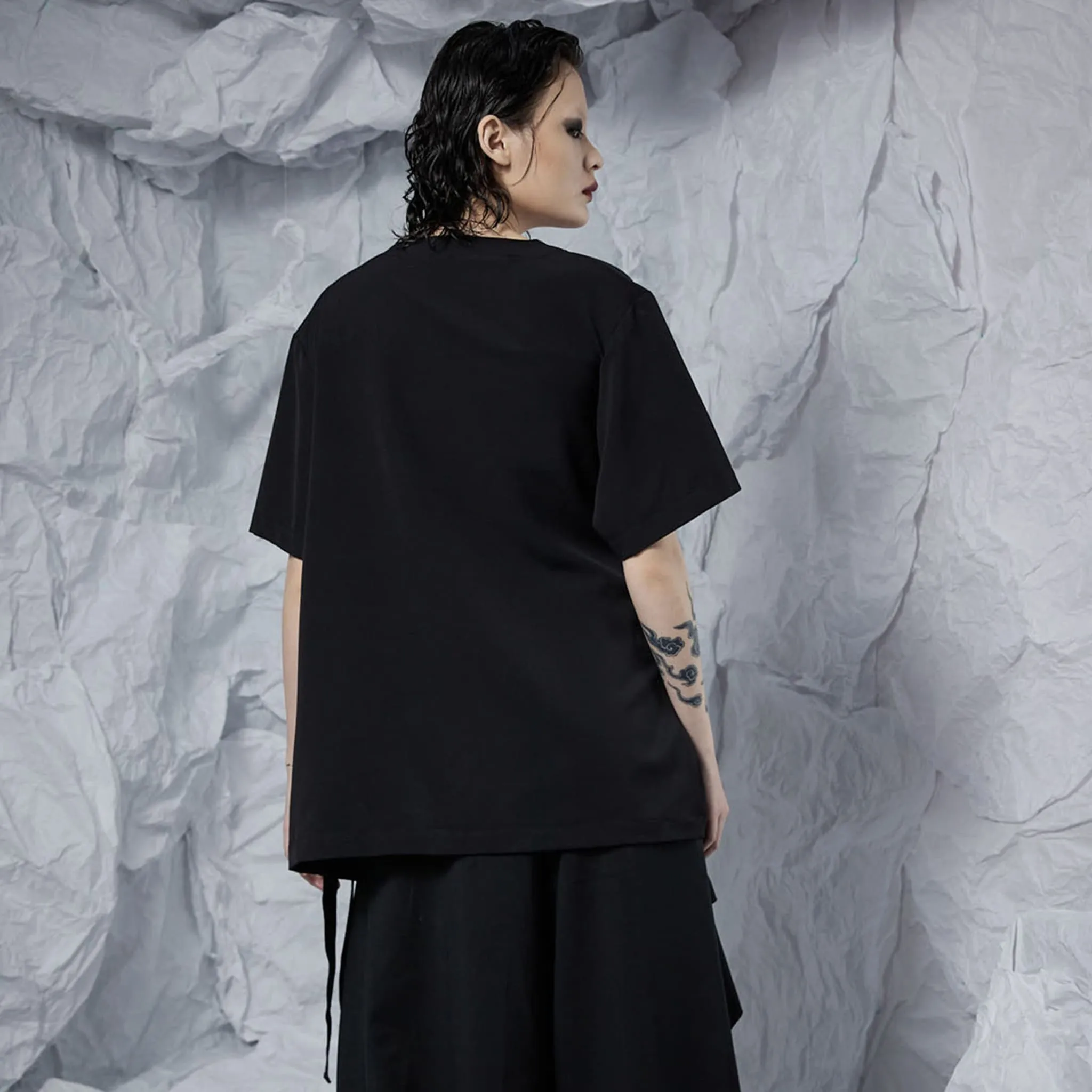 Short Sleeve Top with Draping Pocket