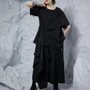 Short Sleeve Top with Draping Pocket