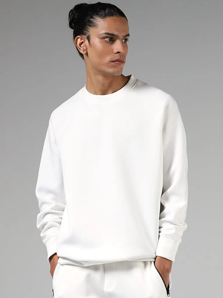 Studiofit Solid Off White Relaxed-Fit Sweatshirt