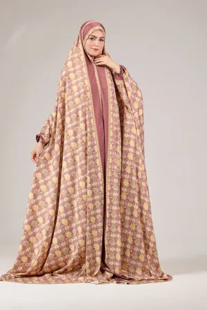 Talia Elegant Satin Floral Prayer Gown with Elasticated Cuffs