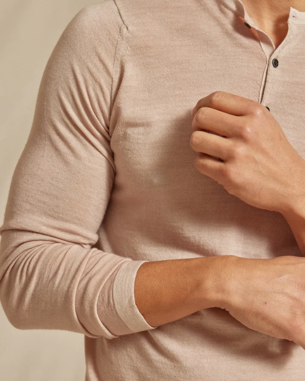 The Maxwell - LS Lightweight MERINOmax Henley Sweater - Light Taupe