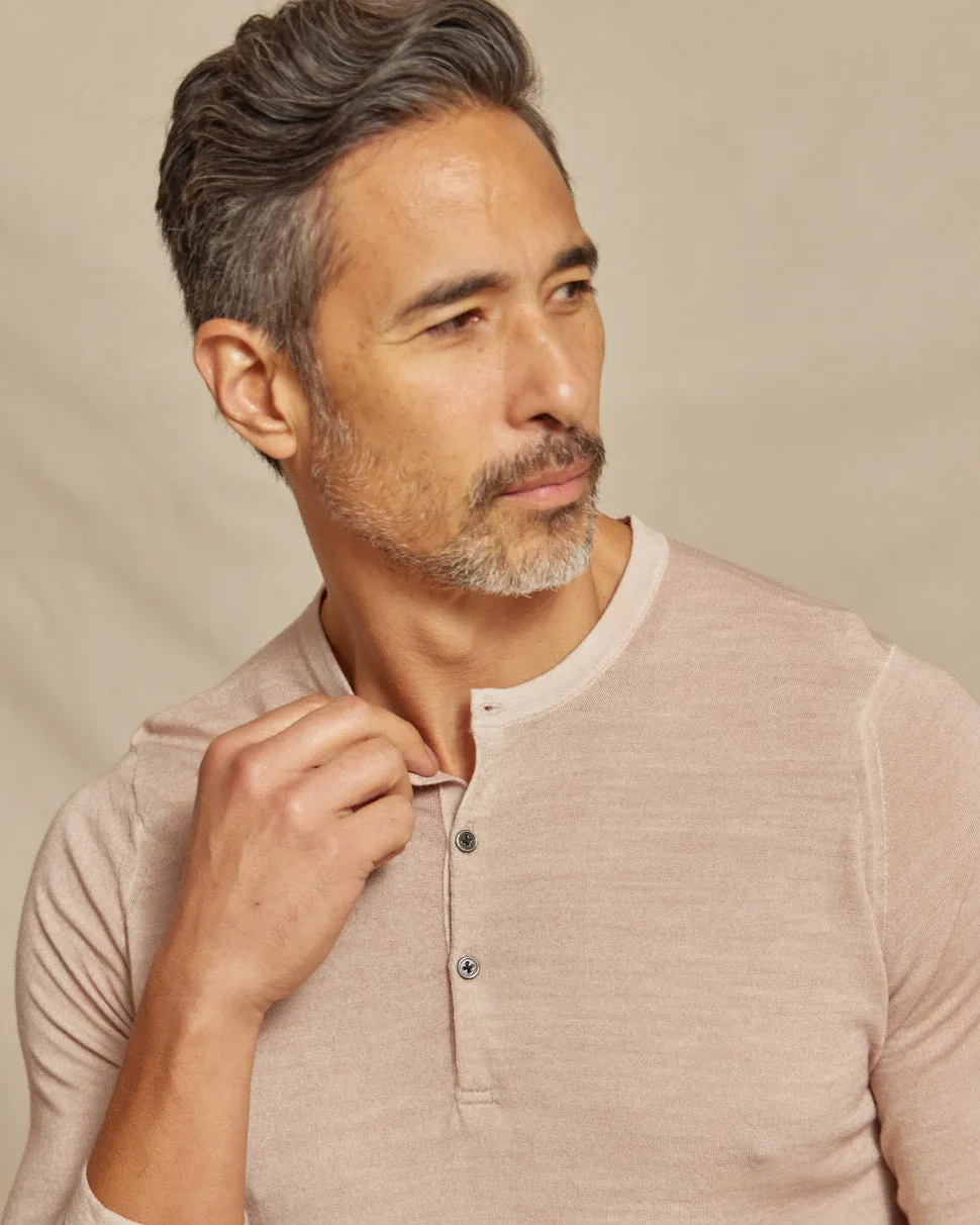 The Maxwell - LS Lightweight MERINOmax Henley Sweater - Light Taupe
