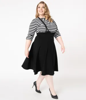 Unique Vintage Plus Size 1950s Black Chapman Suspender Swing Skirt