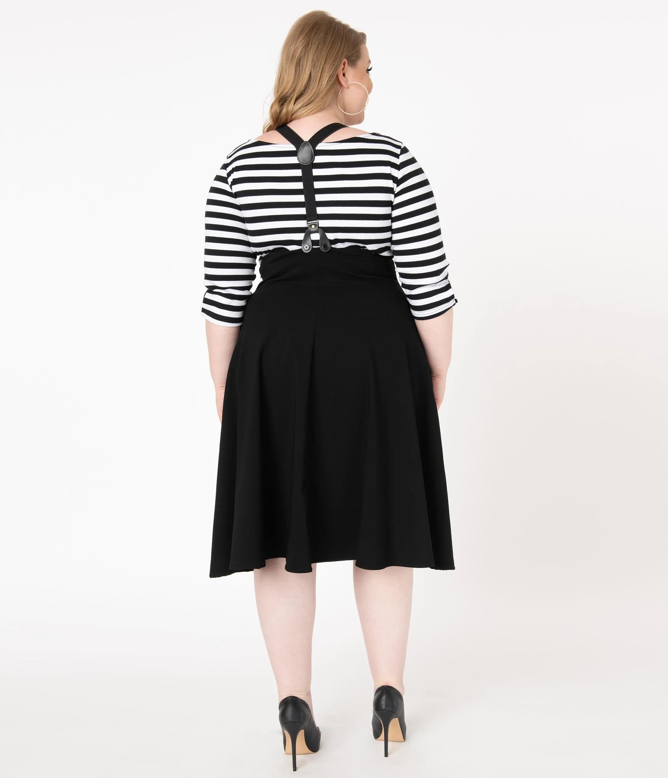 Unique Vintage Plus Size 1950s Black Chapman Suspender Swing Skirt