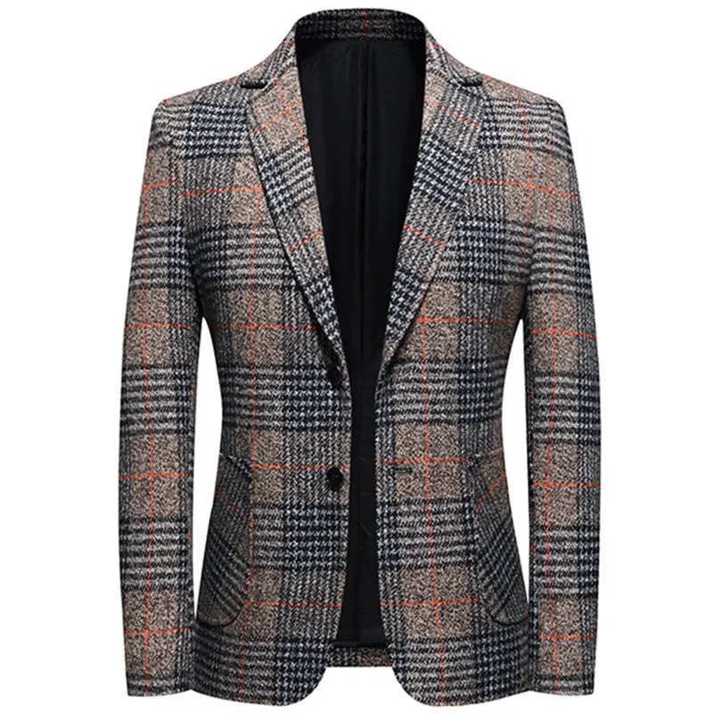West Louis Fashion Plaid Business Suit Jacket Blazer