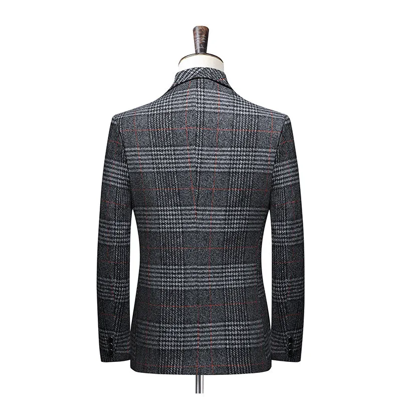 West Louis Fashion Plaid Business Suit Jacket Blazer