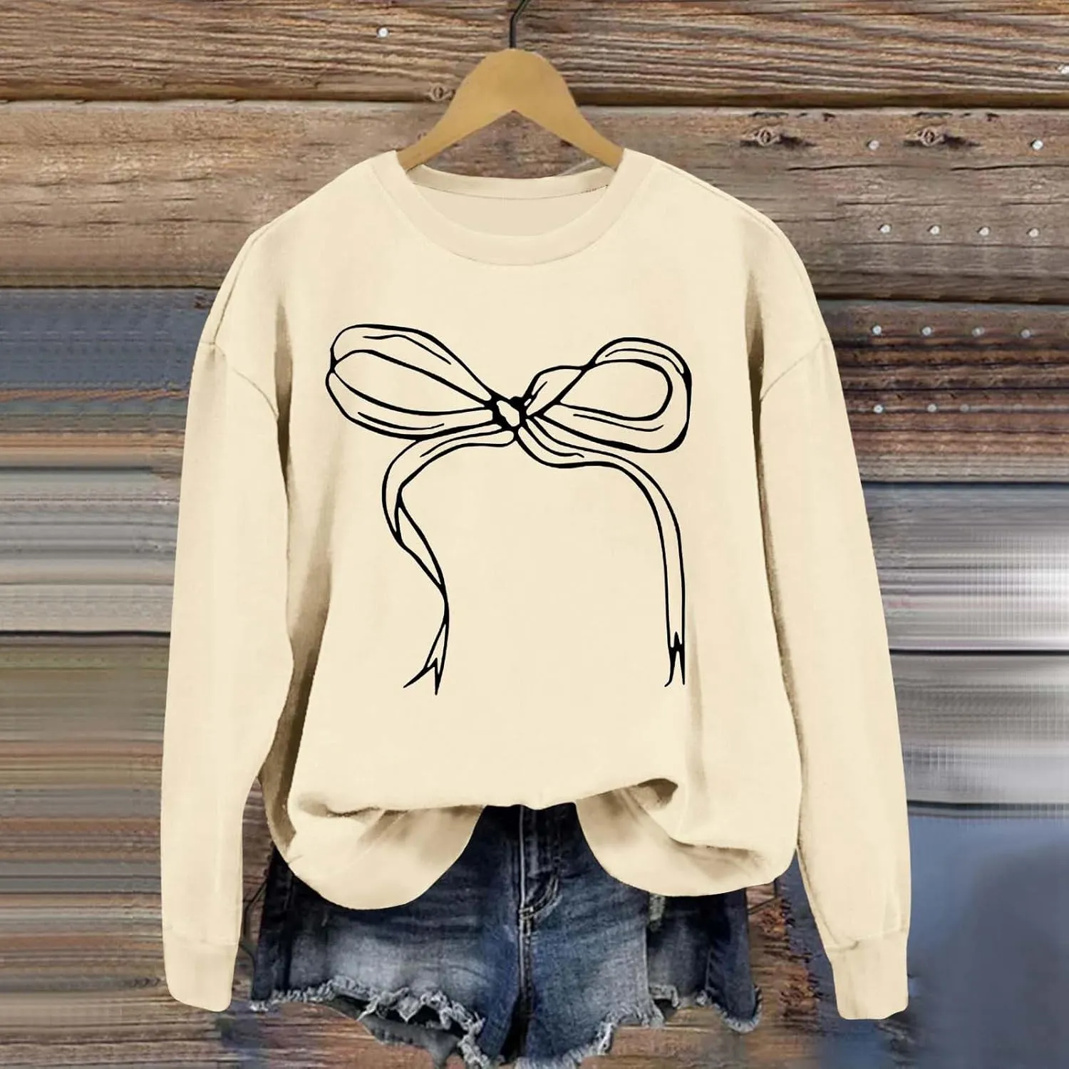 Women Sweatshirt Cute Bow Sweater Oversized Crewneck Sweatshirt Long Sleeve Fleece Pullover Y2K Aesthetic Outfits