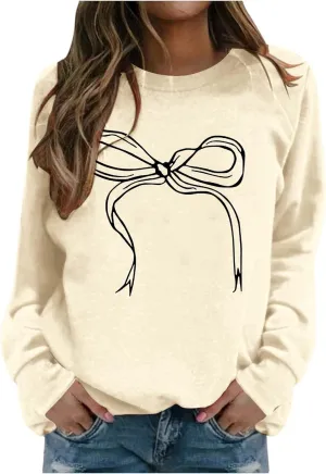 Women Sweatshirt Cute Bow Sweater Oversized Crewneck Sweatshirt Long Sleeve Fleece Pullover Y2K Aesthetic Outfits