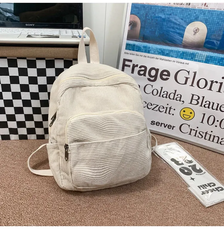 Women's Canvas Small Corduroy Minimalist Easiest for Match Backpack