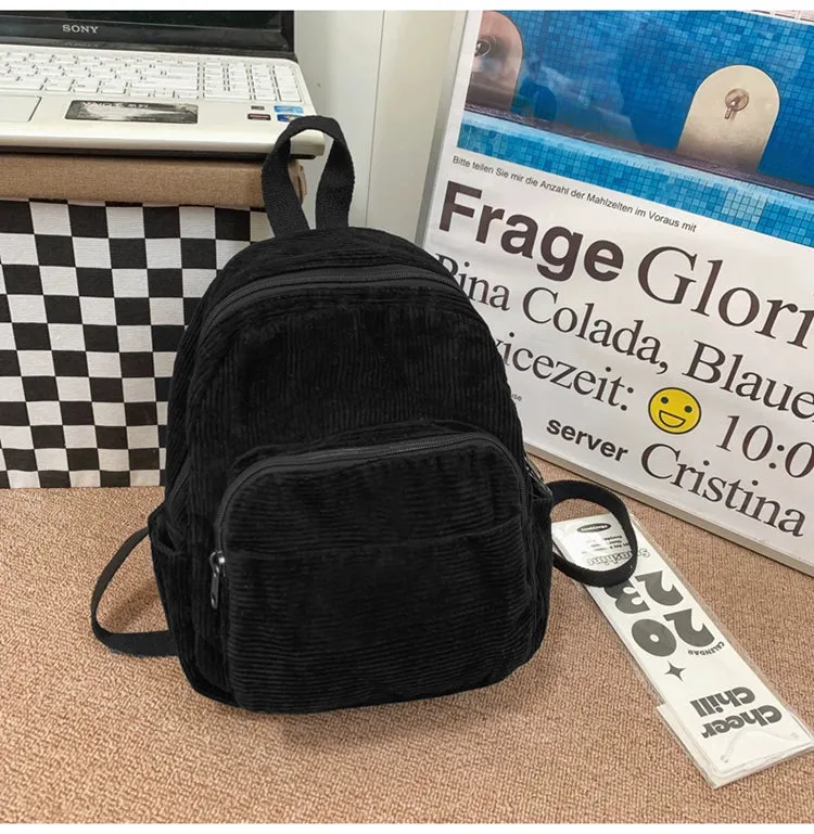 Women's Canvas Small Corduroy Minimalist Easiest for Match Backpack