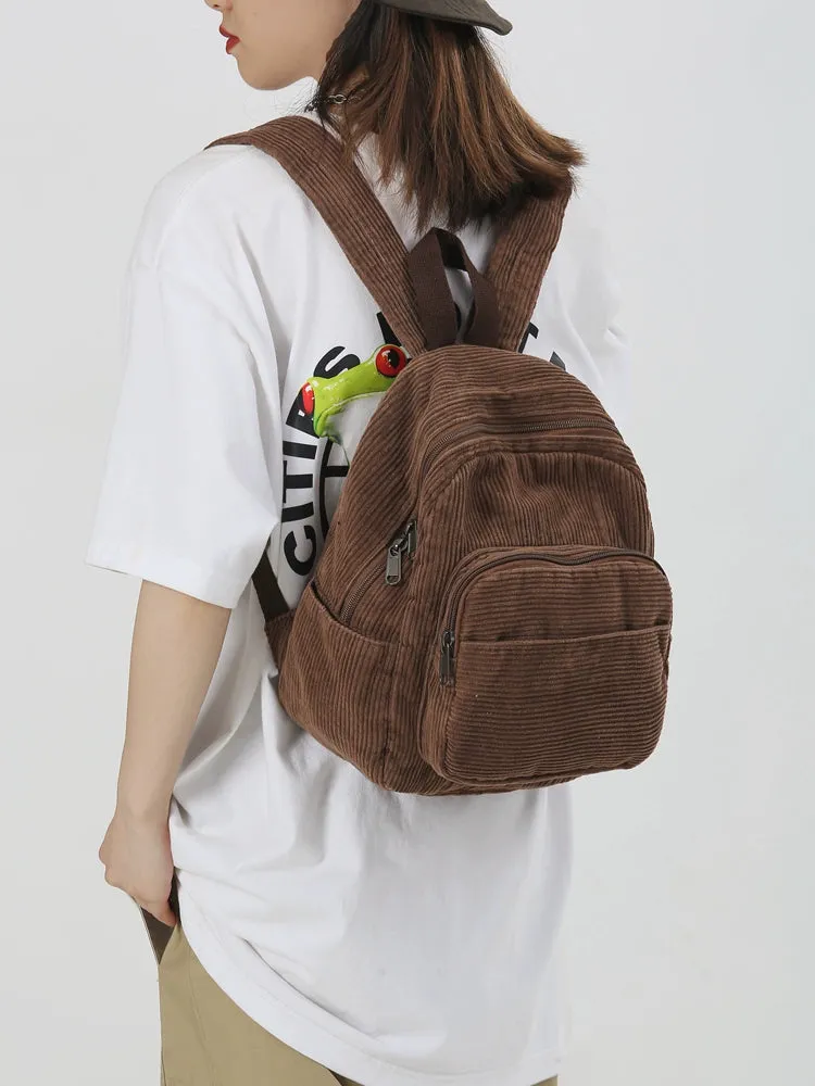 Women's Canvas Small Corduroy Minimalist Easiest for Match Backpack