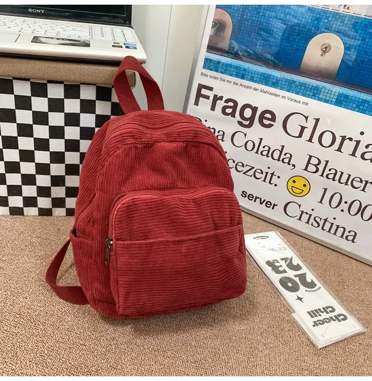 Women's Canvas Small Corduroy Minimalist Easiest for Match Backpack