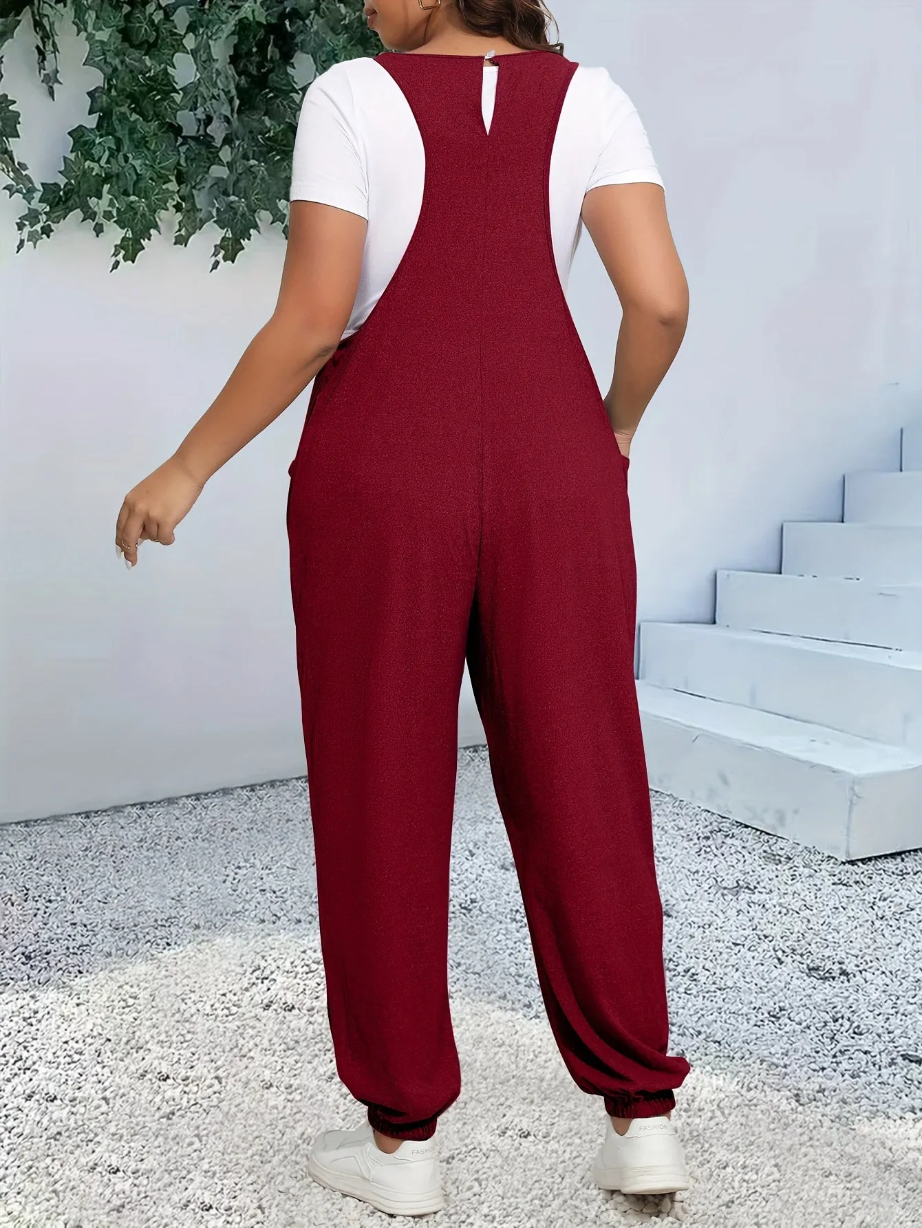 Women's Plus Heathered V Neck Cami Jumpsuit